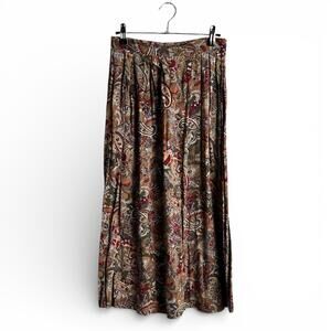 Vintage Brown Paisley Patterned Long Skirt
